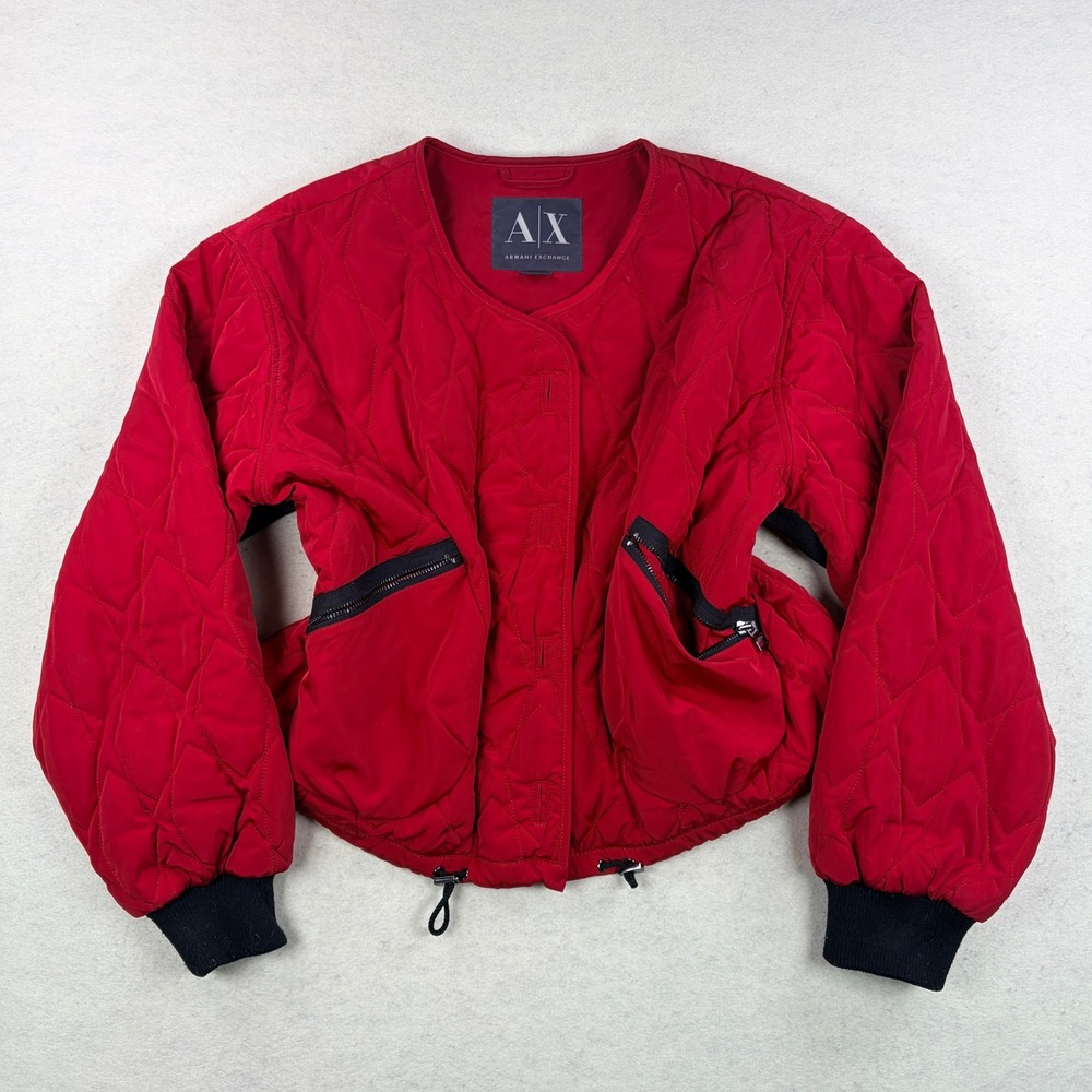 Armani Exchange Womens Red Quilted Bomber Jacket Zip Button Large L/G